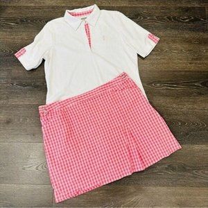 IZOD Women's Flexible Golf Skort with Pockets Polo Shirt Pink & White Sz 16